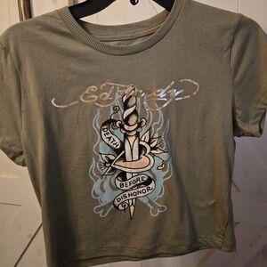 Ed HARDY Death Before Dishonor Crop T Shirt Size Large Women's